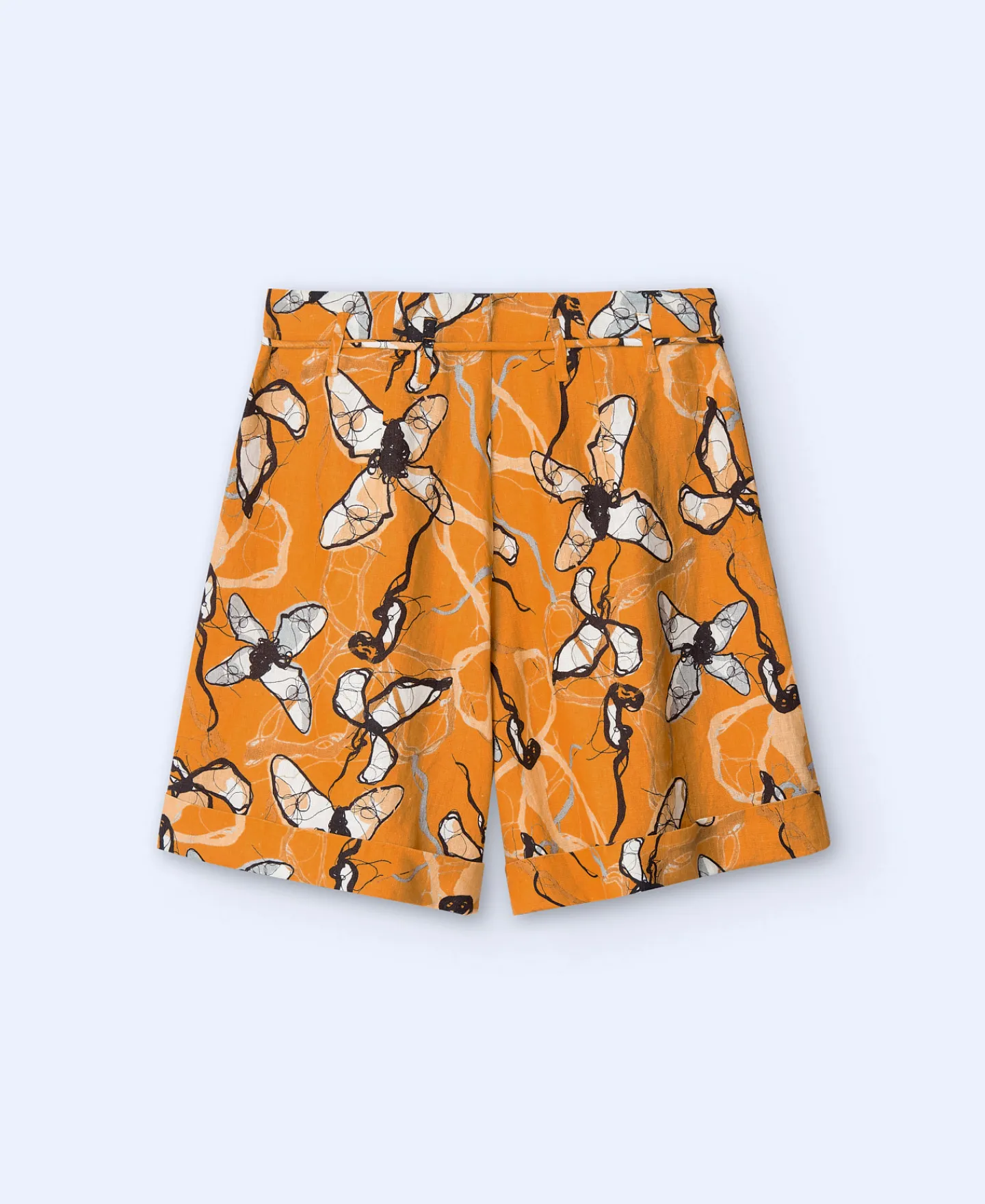Adolfo Dominguez Pantalones>Bermuda Corta Estampada En Lino Naranja Estampado