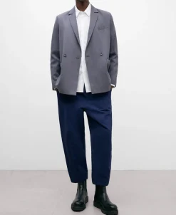 Adolfo Dominguez Blazer>Blazer Oversize Gris En Lyocell Y Lino Gris Oscuro