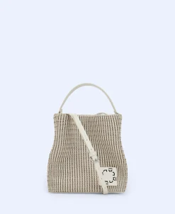 Adolfo Dominguez Bolsos>Bolso Cubo Reciclado Trenzado Mediano Gris Claro