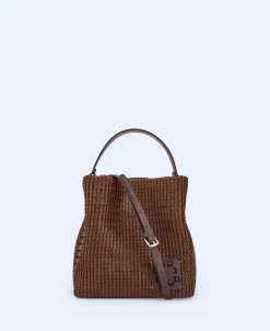 Adolfo Dominguez Bolsos>Bolso Cubo Reciclado Trenzado Mediano Chocolate