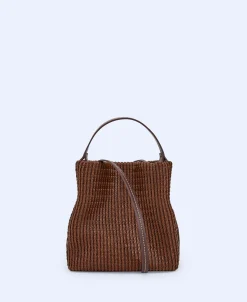 Adolfo Dominguez Bolsos>Bolso Cubo Reciclado Trenzado Mediano Chocolate
