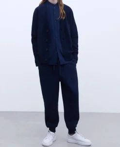 Adolfo Dominguez Camisas>Camisa Cuello Mao En Algodon Organico Azul Marino