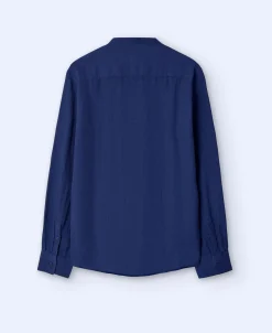 Adolfo Dominguez Camisas>Camisa Cuello Mao En Lino 100% Azul Marino