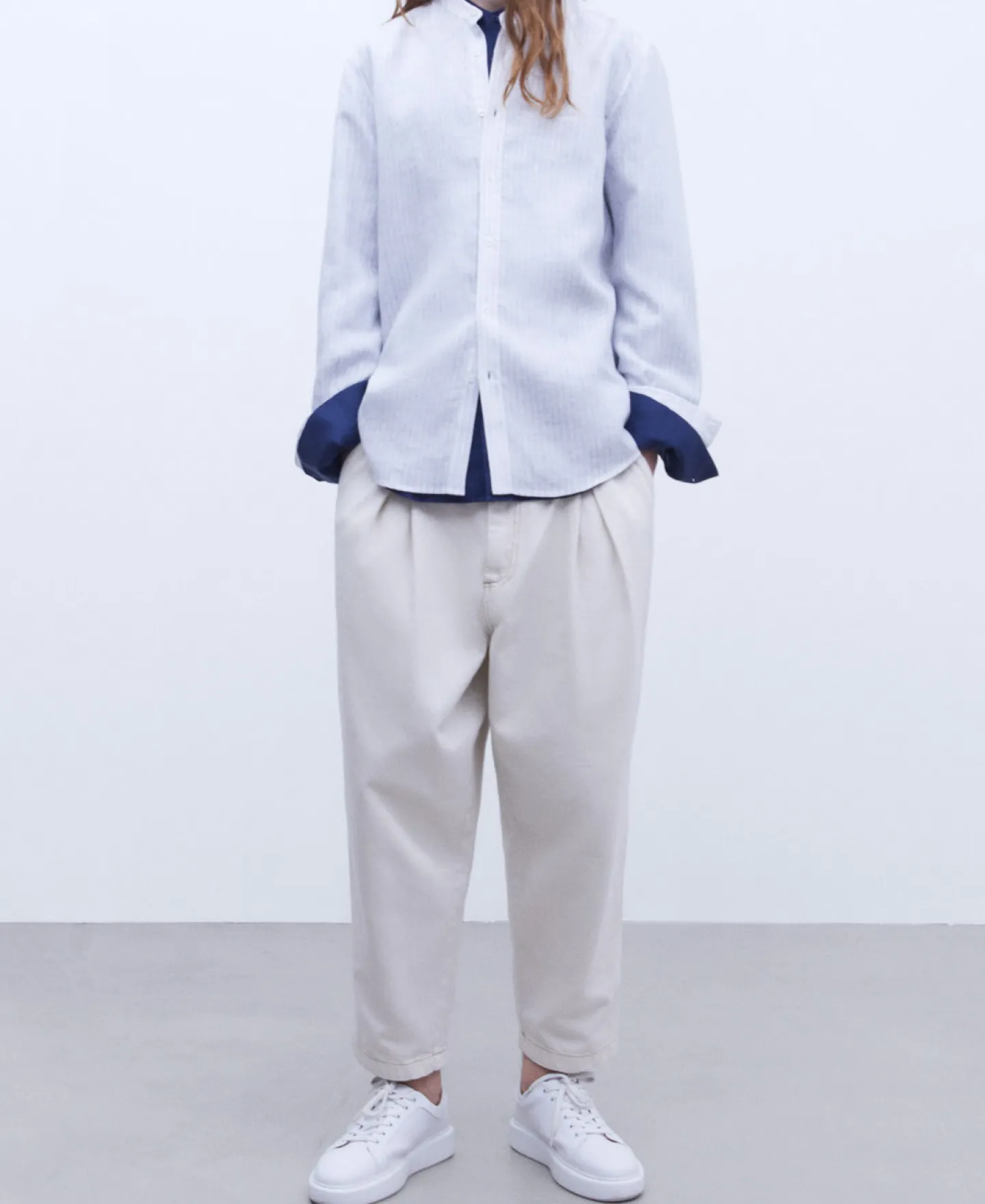 Adolfo Dominguez Camisas>Camisa Cuello Mao En Lino Europeo Rayas Blanco/Azul