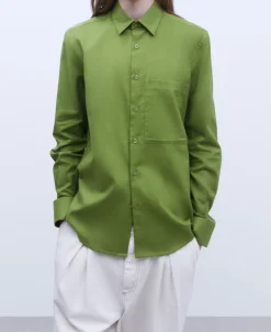 Adolfo Dominguez Camisas>Camisa Maxibolsillo En Algodon Verde