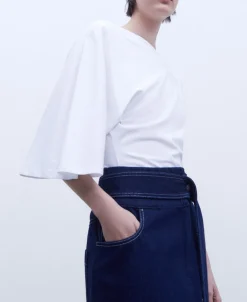 Adolfo Dominguez Camisetas>Camiseta Asimetrica Con Manga Japonesa Blanco