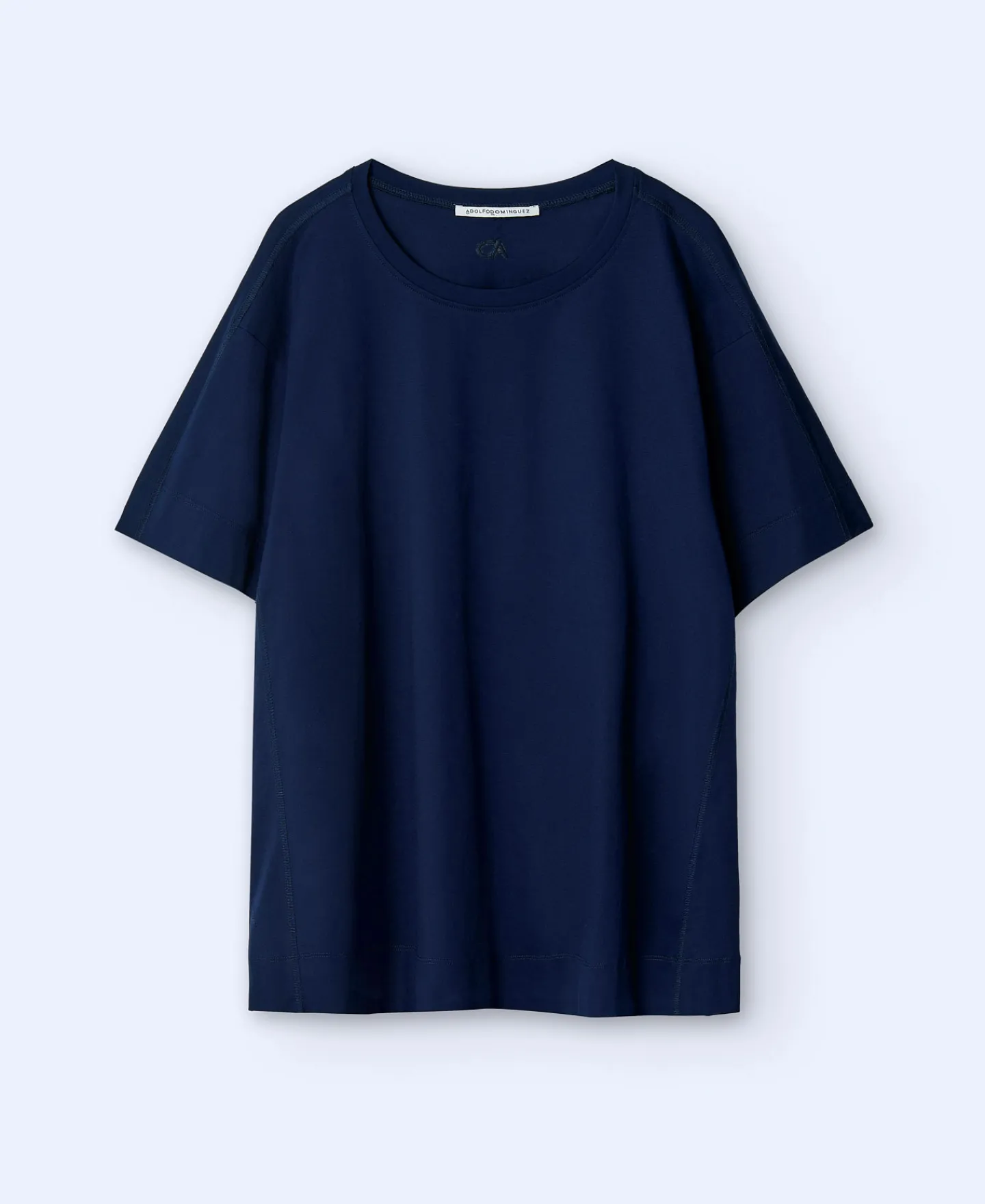 Adolfo Dominguez Camisetas>Camiseta Cuello Caja En Algodon Azul Marino