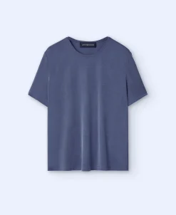 Adolfo Dominguez Camisetas Y Polos>Camiseta Cuello Caja En Modal Azul Marino