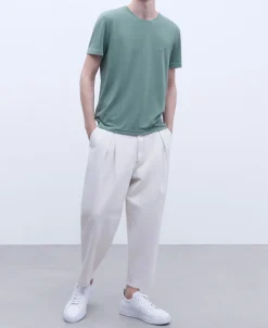 Adolfo Dominguez Camisetas Y Polos>Camiseta Cuello Caja En Modal Verde Gris