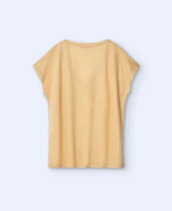 Adolfo Dominguez Camisetas>Camiseta En Lino Con Cuello Pico Amarillo Claro