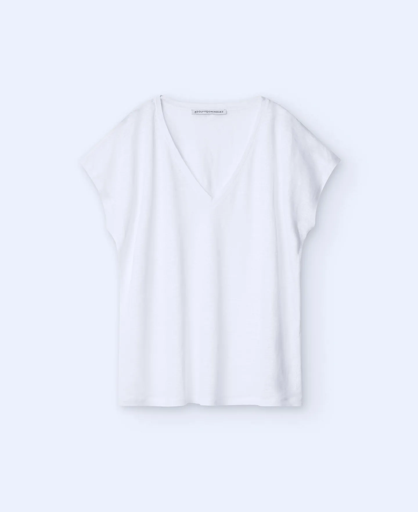 Adolfo Dominguez Camisetas>Camiseta En Lino Con Cuello Pico Blanco Natural