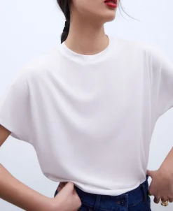 Adolfo Dominguez Camisetas>Camiseta En Lyocell Y Algodon Blanco