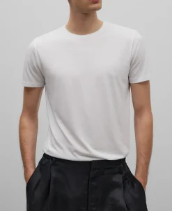 Adolfo Dominguez Camisetas Y Polos>Camiseta Regular Fit En Lyocell Algodon Blanco