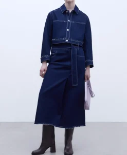 Adolfo Dominguez Faldas>Falda Denim Midi Azul Denim