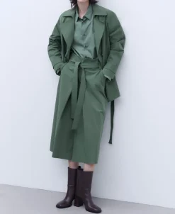Adolfo Dominguez Faldas>Falda Midi En Algodon Y Nailon Verde