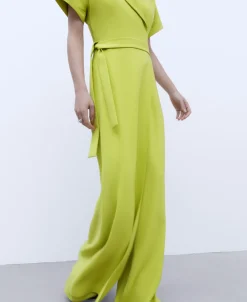 Adolfo Dominguez Vestidos Y Monos>Mono Monocolor Con Escote En Pico Verde Pistacho