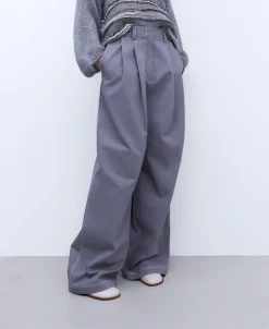 Adolfo Dominguez Pantalones>Pantalon Ancho En Tejido De Algodon Gris