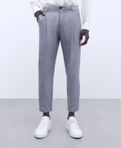 Adolfo Dominguez Pantalones>Pantalon Chino En Algodon Y Lino Marino Blanco