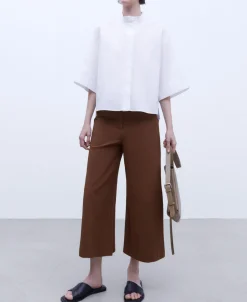 Adolfo Dominguez Pantalones>Pantalon En Seersucker De Algodon Marron