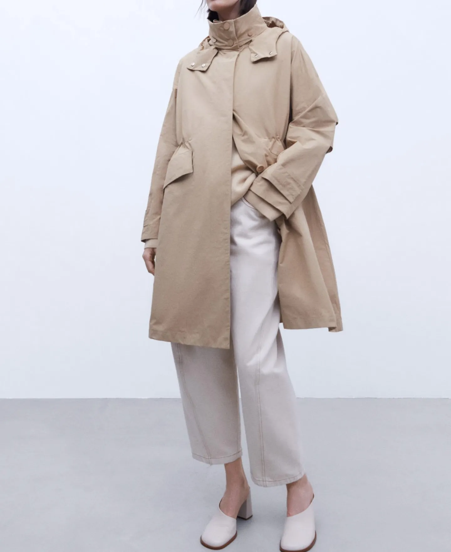 Adolfo Dominguez Abrigos Y Chaquetas>Parka Cuello Alto En Algodon Y Nailon Camel