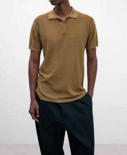 Adolfo Dominguez Camisetas Y Polos>Polo Regular Fit En Algodon Y Viscosa Marron