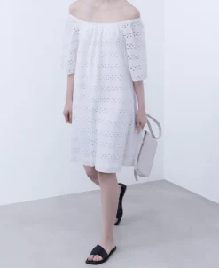 Adolfo Dominguez Vestidos Y Monos>Vestido Bordado Ingles Y Escote Barco Blanco
