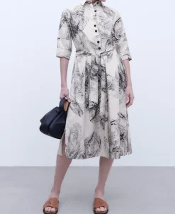 Adolfo Dominguez Vestidos Y Monos>Vestido Camisero Botonadura Vista Crudo/Negro
