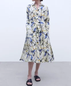 Adolfo Dominguez Vestidos Y Monos>Vestido Camisero Estampado En Lino Estampado Flores