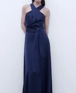 Adolfo Dominguez Vestidos Y Monos>Vestido Largo Cuello Halter Azul Oscuro